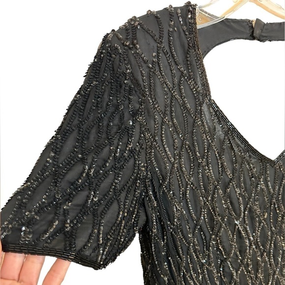Mark & John By Gopal Black Sequin Beaded Full Length Evening Gown Size Small - Picture 4 of 9